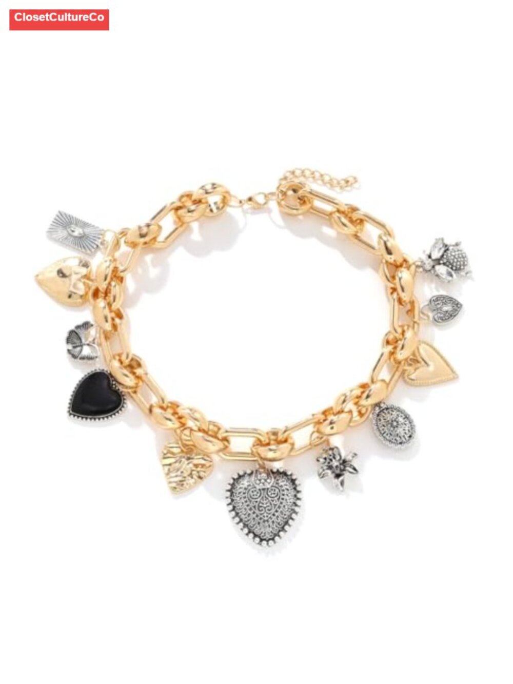 Chunky Gold Black Alloy Chain Choker Necklace Heart Charm